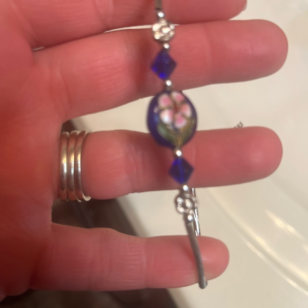 New royal blue floral beaded bracelet